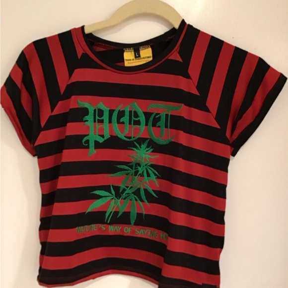 NWT POT Red and black striped short sleeve shirt - Picture 3 of 3